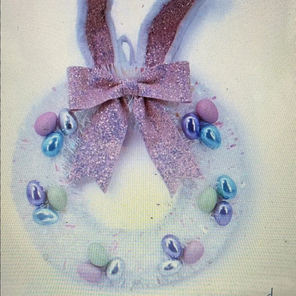 Pink Bunny Ear Easter Wreath with Pastel Eggs